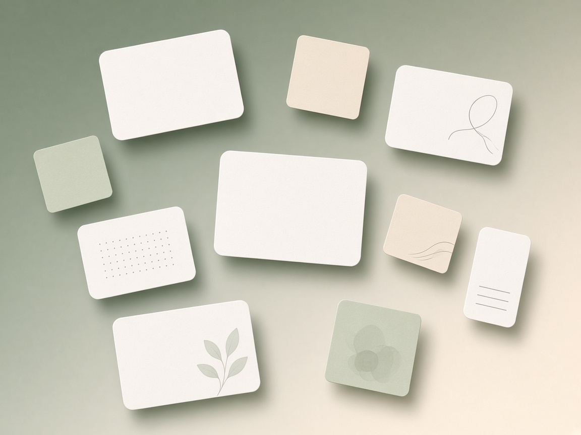 Floating notes and cards on a sage background
