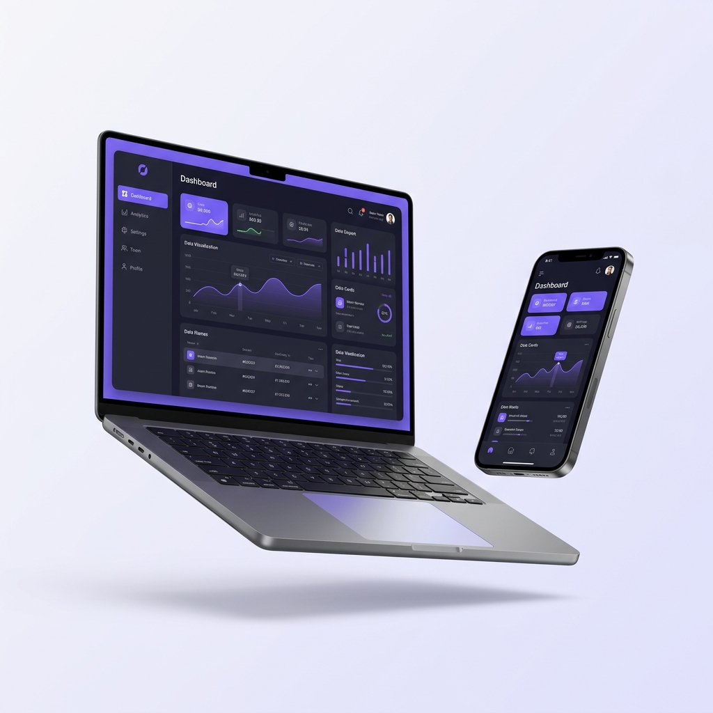 Eazeonix technology platform shown on laptop and mobile devices with a modern dashboard interface